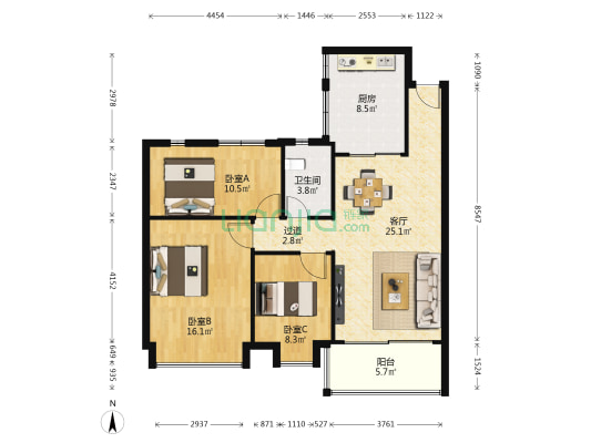 富丽家园富泽居 3室1厅1卫 89平方