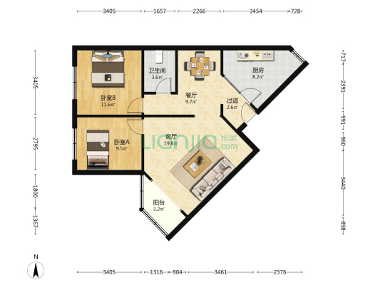 勤奋家苑 2室2厅1卫 85平方