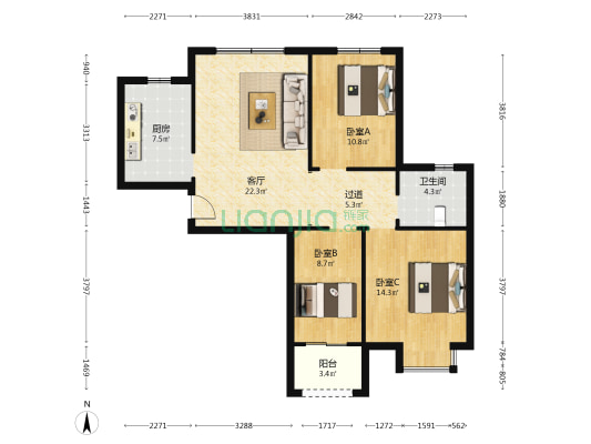 银河苑 3室1厅1卫 104平方