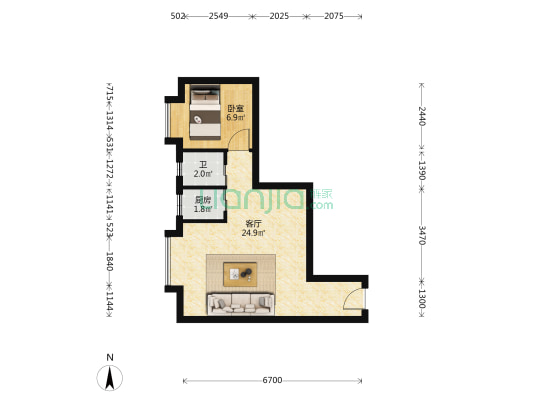 滨江横一路 1室1厅1卫 45平方