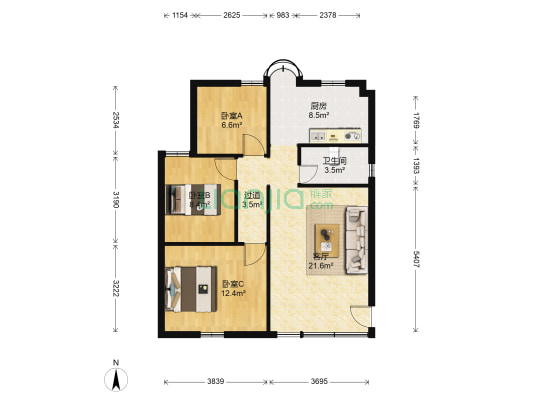 新联楼 3室1厅1卫 85平方