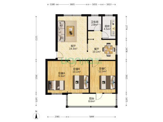 金峪小区 3室2厅1卫 98平方
