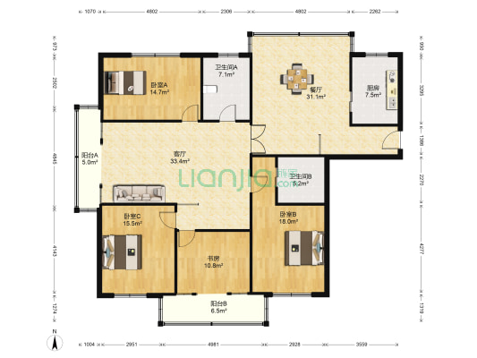 广场新村 4室2厅2卫 193平方