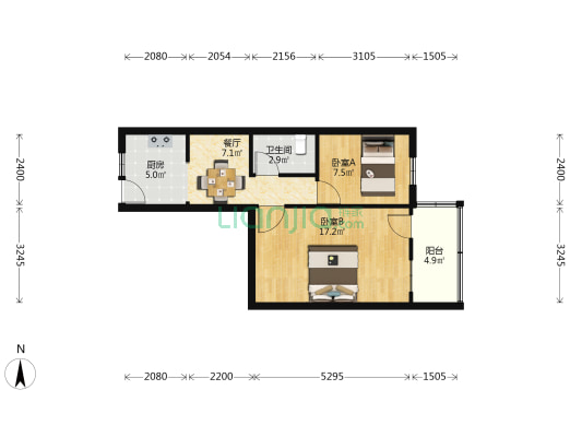 西城路22号院 2室1厅1卫 56平方
