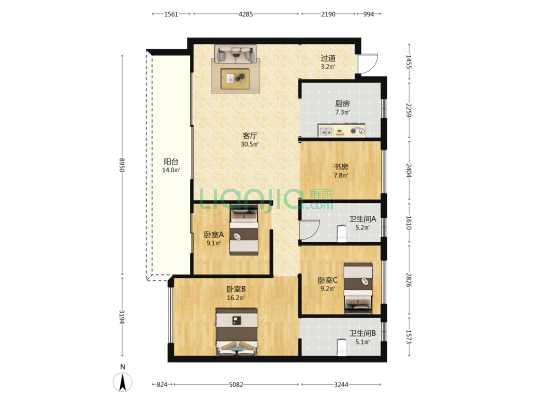 滇池澜庭 4室1厅2卫 131平方