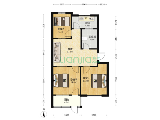 龙泉小区(寿光市) 3室1厅1卫 76平方