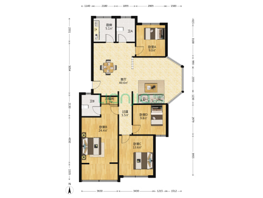 浦江苑小区 4室1厅2卫 139平方