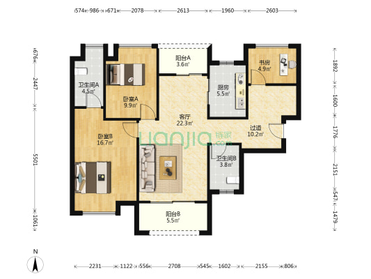 新城明昱东方一期B区 3室1厅2卫 111平方