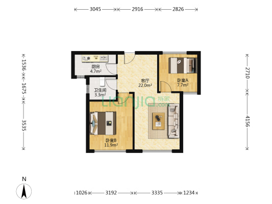 苏荷糖 2室1厅1卫 66平方