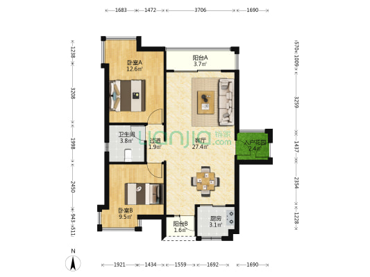 大宏锦绣 2室1厅1卫 90平方