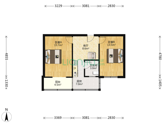 铁路小区 2室1厅1卫 60平方