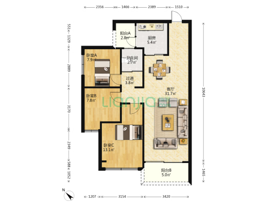 碧桂园星钻 3室1厅1卫 96平方