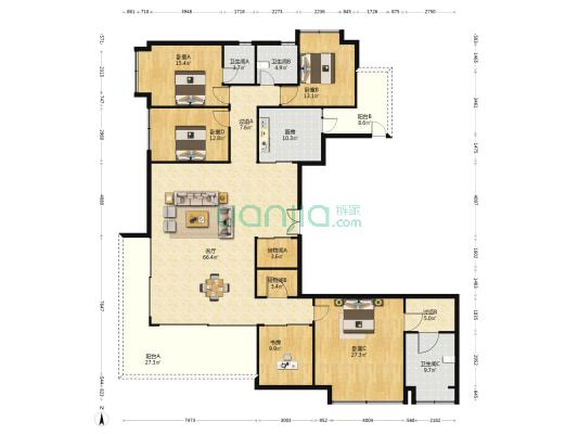 中欣楚天御府观澜 5室1厅3卫 276平方