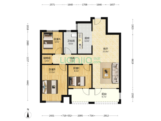 融创时代公馆 3室1厅1卫 110平方