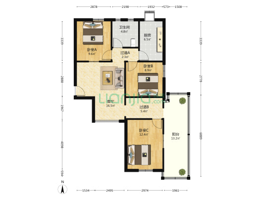 星鲨宿舍 3室1厅1卫 87平方