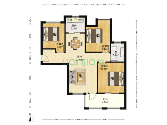 保利心语八期 3室1厅1卫 94平方