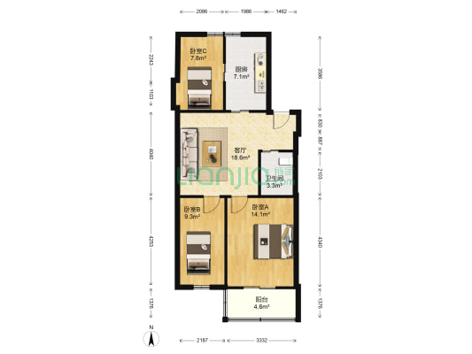 南门社区 3室1厅1卫 83平方