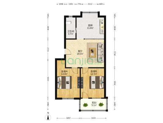 南京东路 2室1厅1卫 77平方