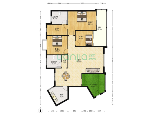 林园小区 4室1厅2卫 161平方
