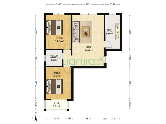 出售宏远裕隆 南北 毛坯 范阳路 高新区 明厨明卫-户型图