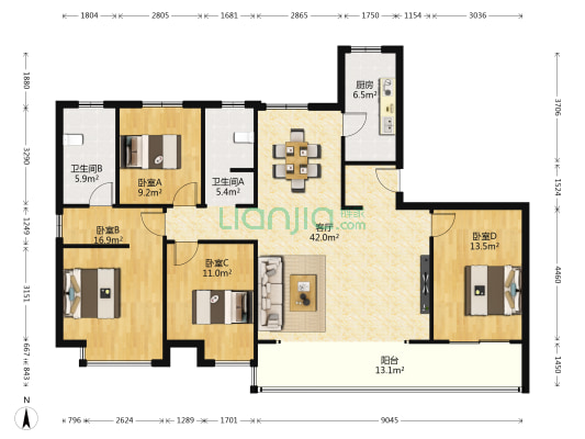 招商公园1872 4室1厅2卫 178平方