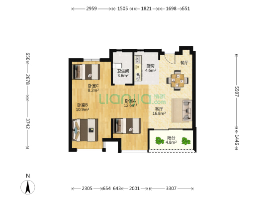 玉兰花苑 3室1厅1卫 76平方