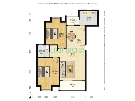 阳光雅轩 2室2厅1卫 98平方