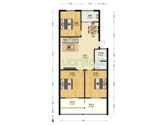 城北路东九号院 3室1厅1卫 116平方