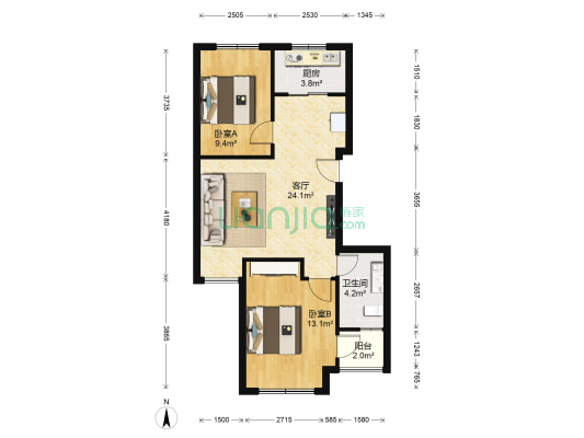 塞纳荣府 2室1厅1卫 71平方