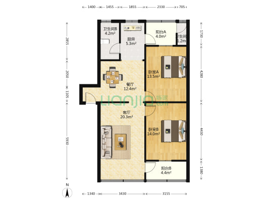 鸿福巷5号 2室2厅2卫 99平方