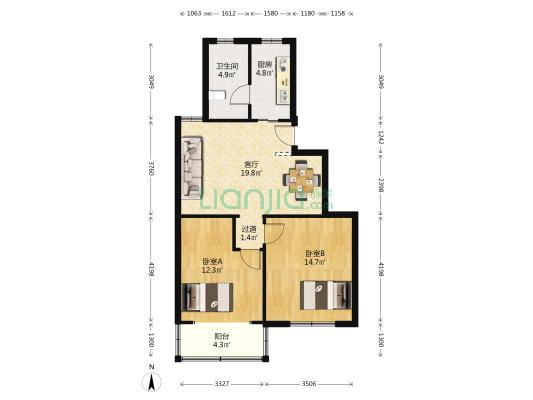 华浜二村 2室1厅1卫 77平方