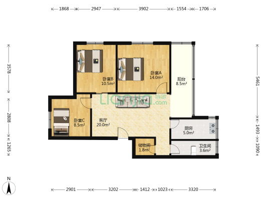 城基路3号 3室1厅1卫 78平方