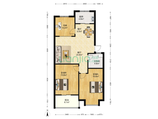 五星清华园 3室2厅1卫 99平方