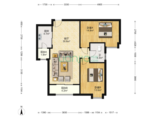 碧桂园御玺 2室1厅1卫 89平方