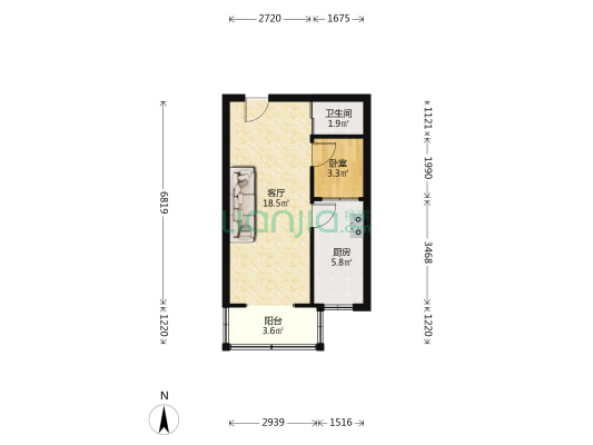 幸福家园 1室1厅1卫 41平方