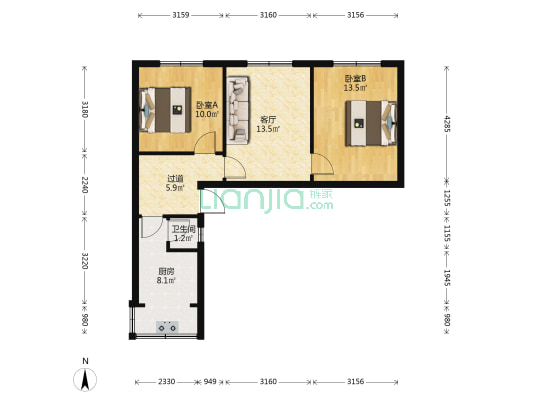 和平村31-32号 2室1厅1卫 56平方