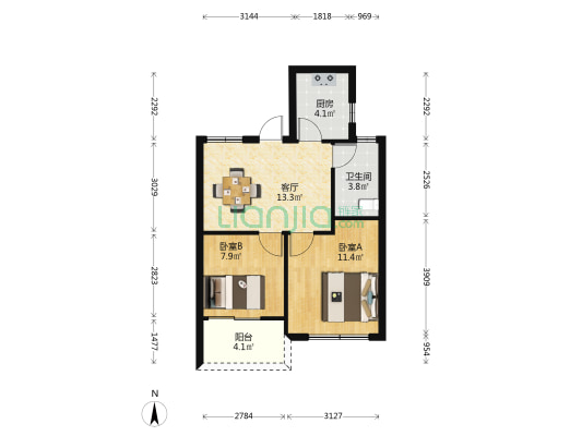 德信博宸君府 2室1厅1卫 57平方