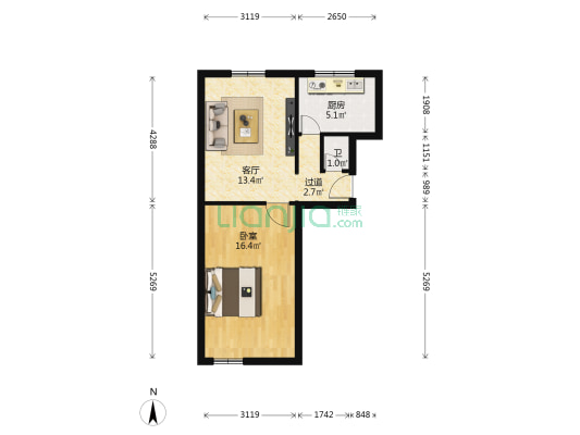 水泵厂小区 1室1厅1卫 52平方