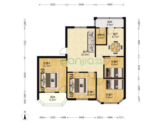 琼山区卫生局家属楼 4室2厅0卫 88平方