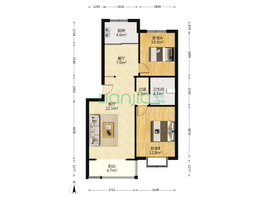 王家港社区 2室2厅1卫 85平方