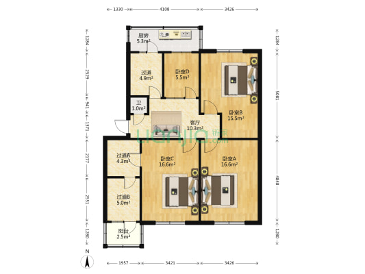 兵工大院 4室1厅1卫 102平方