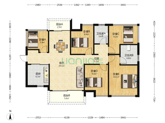 泓泰花园 5室1厅2卫 122平方