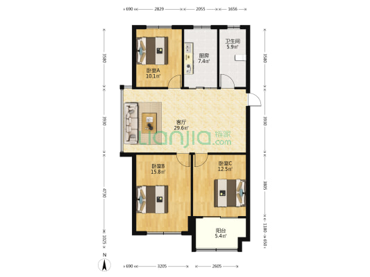 翡翠苑(高新技术产业开发区) 3室1厅1卫 107平方