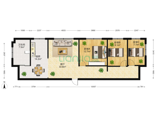 东昌花园 3室1厅1卫 93平方