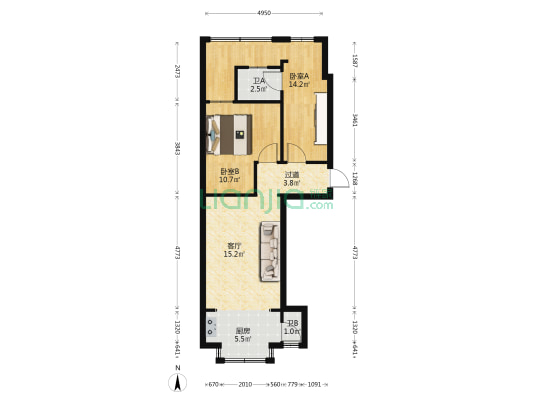 中国有色金属工业第十四冶金建设公司 2室1厅2卫 44平方