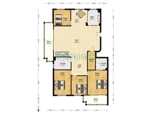雪山公寓 4室2厅2卫 178平方