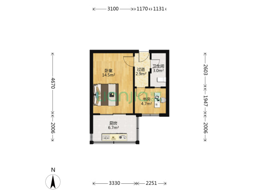 二轻技校家属院 2室0厅1卫 31平方
