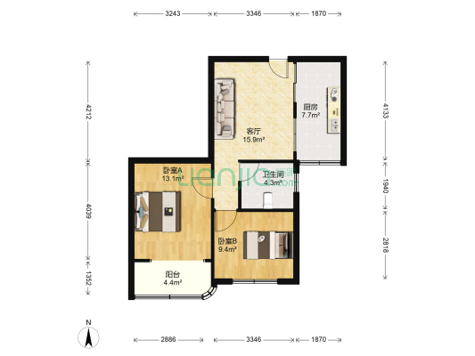 展望大厦 2室1厅1卫 78平方
