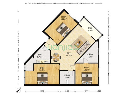 长冶路二段32号 3室1厅2卫 111平方