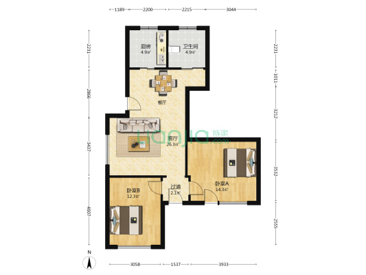 宛平路8弄 2室1厅1卫 82平方